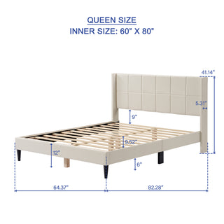 Sunvega Modern Minimalist Linen Upholstered Wingback Bed with Panel-Tufted Headboard