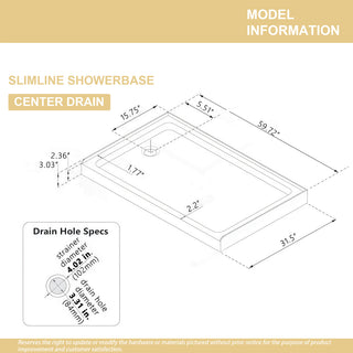Sunvega 32 x 48 Inch White Shower Base Pan with Center Drain