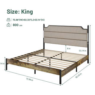 Sunvega Queen Size Bed Frame with Upholstered Headboard and Charging Station