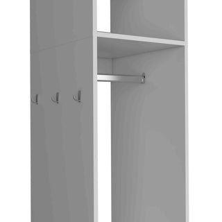 Sunvega Freestanding Wardrobe with Mirror, Shelves, Hanging Rod and Casters for Bedroom