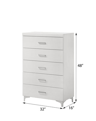 Sunvega White 5-Drawer Chest with Metal Legs for Extensive Storage and Durability