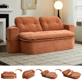 Sunvega Modern Corduroy Convertible Sofa Bed with Pillows and Quilt for Living Room