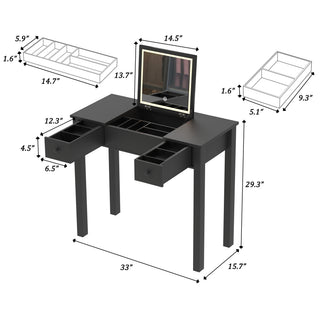 Sunvega 3-Level Adjustable Lighting Flip-Top Mirror Vanity Desk with Storage Drawers