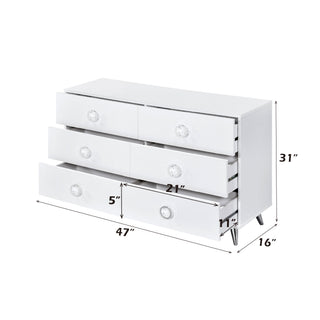 Sunvega Modern White Dresser with Six Spacious Storage Drawers and Chrome Legs