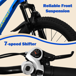 Sunvega 20 Inch 7-Speed Mountain Bike for Boys and Girls Ages 6-12 with Front Suspension