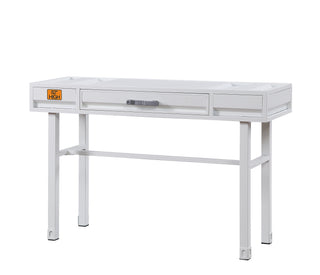 Sunvega Modern Industrial Cargo White Vanity Desk with Functional Storage Drawer