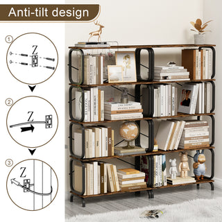 Sunvega Vintage Industrial Style 5 Tier Large Bookcase with White Metal Frame for Living Room