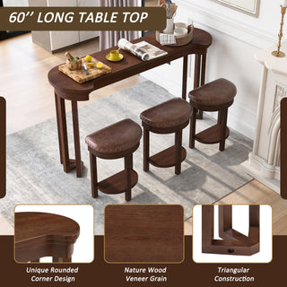 Sunvega 4 Piece Solid Wood Bar Table Set with 3 PU Upholstered Stools for Kitchen Living Room