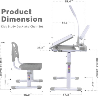 Sunvega Kids Adjustable Height Art Desk Set with LED Light and Bookstand