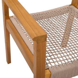 Sunvega Teak and Light Brown Rope Braided Dining Chair Set of 2
