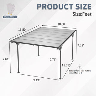 Sunvega 16x10 FT Outdoor Carport with Aluminum Alloy Frame and Polycarbonate Panels