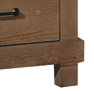 Sunvega Antique Oak Finish Farmhouse Nightstand with Two Felt Lined Drawers