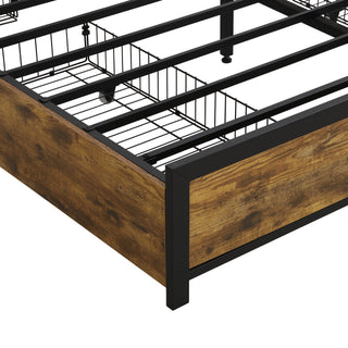 Sunvega Queen Bed Frame with Storage Headboard USB Outlets LED Lights and 4 Drawers
