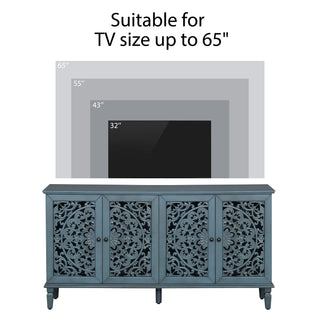 Sunvega Antique Green Buffet Cabinet with Floral Carvings and Solid Wood Legs for Living Room