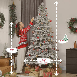 Sunvega Pencil Artificial Xmas Tree with Faux Snow Flocked Full Branch Tips Flame-retardant