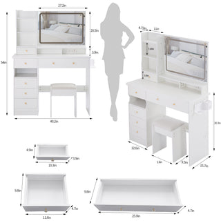 Sunvega 41 Inch Large Size Left Bedside Cabinet Vanity Table with Cushioned Stool