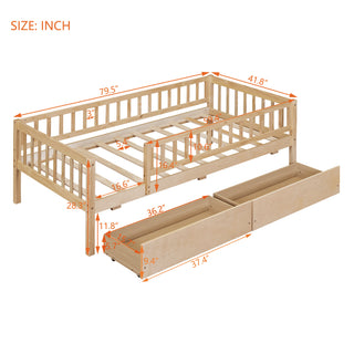 Sunvega Twin Size Daybed with Two Drawers Made of Solid Pine Wood