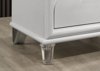 Sunvega Contemporary Glam Pearl White Nightstand with Embossed Panels and Acrylic Handles