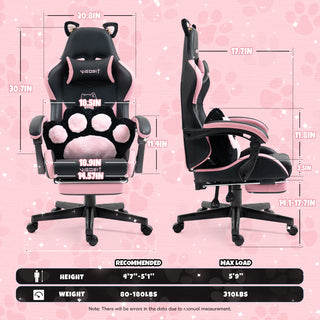 Sunvega Cute Cat Gaming Chair with Paw Lumbar Cushion for Girls and Teens