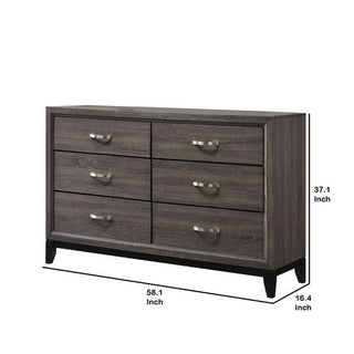 Sunvega Transitional Style 6 Drawer Dresser with Metal Pulls and Black Legs