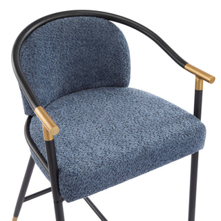 Sunvega Upholstered Navy Blue Counter Stool Set of 2 with Iron Frame