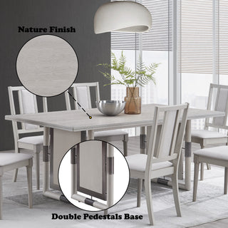 Sunvega Modern Natural Finish Dining Table with Double Pedestal Base