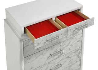 Sunvega Modern White Chest with Marble Accent Drawers and Silver Handles for Bedroom