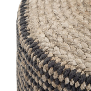 Sunvega Handcrafted Natural and Black Braided Jute Round Pouf with Polystyrene Filling