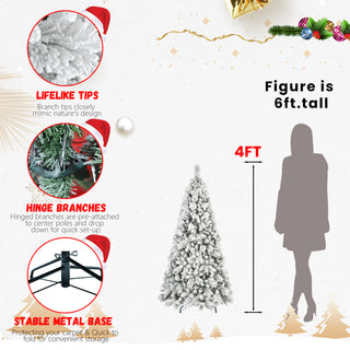 Sunvega Snowy Flocked 7FT Christmas Tree with 450 Warm White LED Lights and 1060 Tips