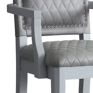 Sunvega Two Tone Grey and Pearl Grey Upholstered Back Arm Chairs with Diamond Grid Pattern and Nailhead Trim, Set of 2