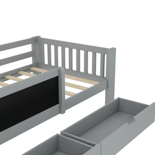 Sunvega Twin Solid Wood Platform Bed with Chalkboard Headboard and Storage Drawers