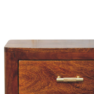 Sunvega Luca Dark Brown Chestnut Nightstand with 3 Drawers and Gold Knobs