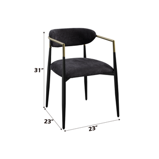 Sunvega Black Chenille Side Chair with Golden Armrests and Padded Seat Set of 2