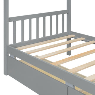 Sunvega Twin Size Wooden House Bed with Drawers and Headboard for Kids Room