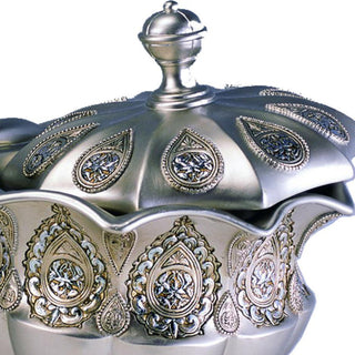 Sunvega Silver and Gold Metallic Polyresin Bowl with British Indian Paisley Design