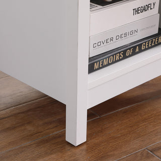 Sunvega White Wooden End Table with Charging Station and 2 Drawers for Bedroom