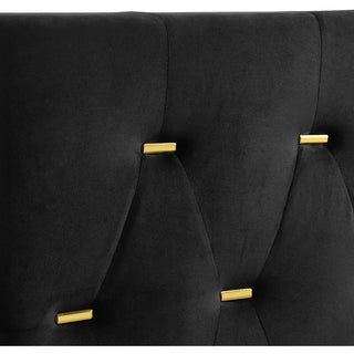 Sunvega Queen Panel Bed with Diamond Tufted Headboard and Gold Legs