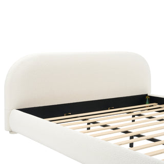 Sunvega Cream Upholstered Bed with Curved Headboard and Granular Fabric