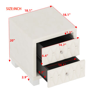 Sunvega Pink Velvet Nightstand with Crystal Knob Handles and Two Spacious Drawers