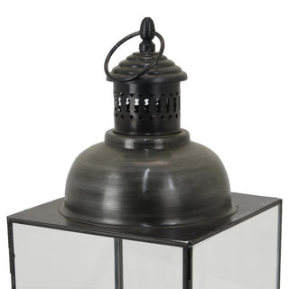 Sunvega Black Metal Lantern with Glass Panels and a Stable Square Base