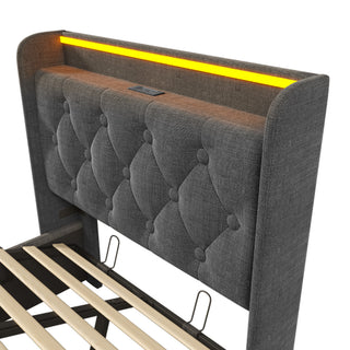 Sunvega Full Size Upholstered Bed with 360 LED Lighting Hydraulic Storage and USB Charging
