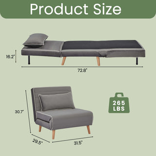 Sunvega Modern Velvet 3-Position Adjustable Sleeper Chair with Piping Design Converts to Bed