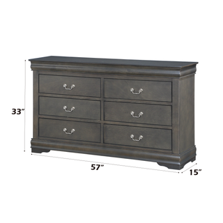 Sunvega Dark Gray Dresser with Six Spacious Drawers and Brushed Nickel Handles