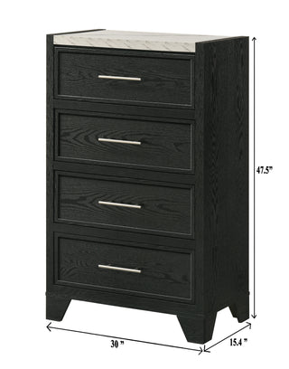 Sunvega Modern Nightstand with Faux Marble Top Two Drawers Black Finish