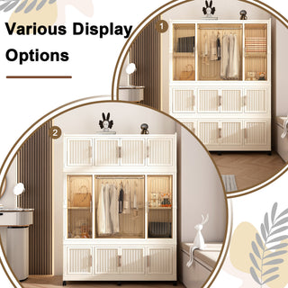 Sunvega Portable Wardrobe Closet Storage Organizer with 9 Magnetic Doors and Hanging Rod