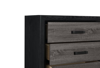 Sunvega Two-Tone Dark Gray and Black Queen Size Bed with Wood Inlay