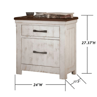 Sunvega Transitional Style Distressed White Plank Design 2-Drawer Nightstand with USB