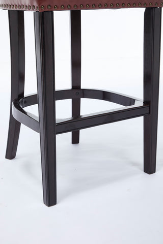 Sunvega Brown Wooden Bar Stools with Cow Top Leather Upholstered Seat and Backs