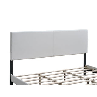 Sunvega White Faux Leather Upholstered Queen Bed with Adjustable Headboard