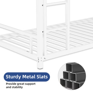 Sunvega Sturdy Metal Twin over Twin Bunk Bed with Safety Guardrail and Noise Reduced